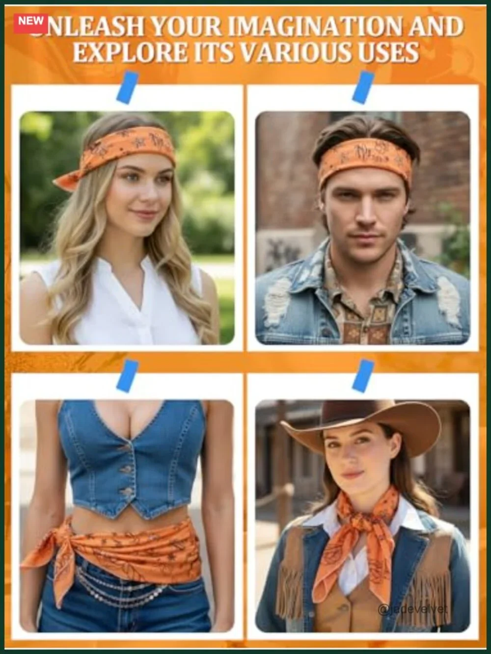 Unisex Western Square Bandana Scarf Headband Hair Accessory Polyester